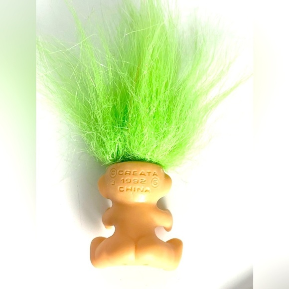 Good Luck Mini Pocket Troll with Teeth 1” Creata 1992 Green Hair Vintage Tiny - Picture 4 of 7